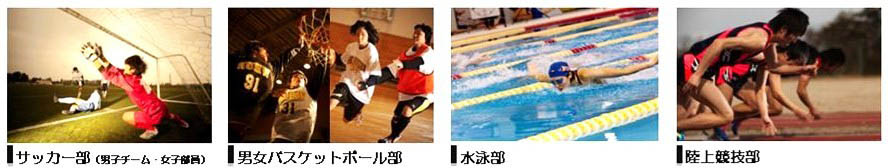 サッカー部、男女バスケットボール部、水泳部、陸上競技部