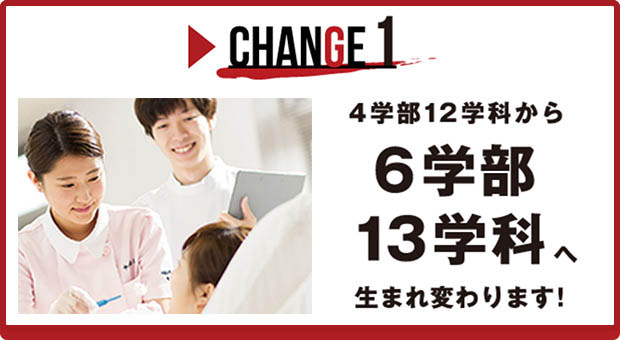 CHANGE1 4学部12学科から6学部13学科 生まれ変わります！